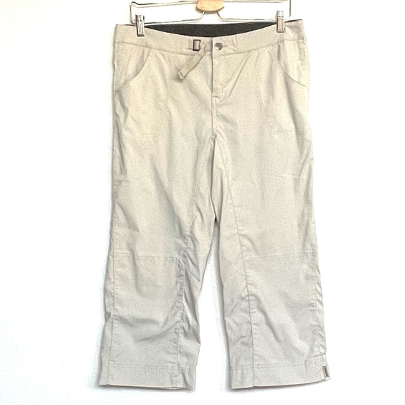 prAna Cropped Pants Women's Large Cream Belted Hiking Capri Lightweight - Picture 1 of 11